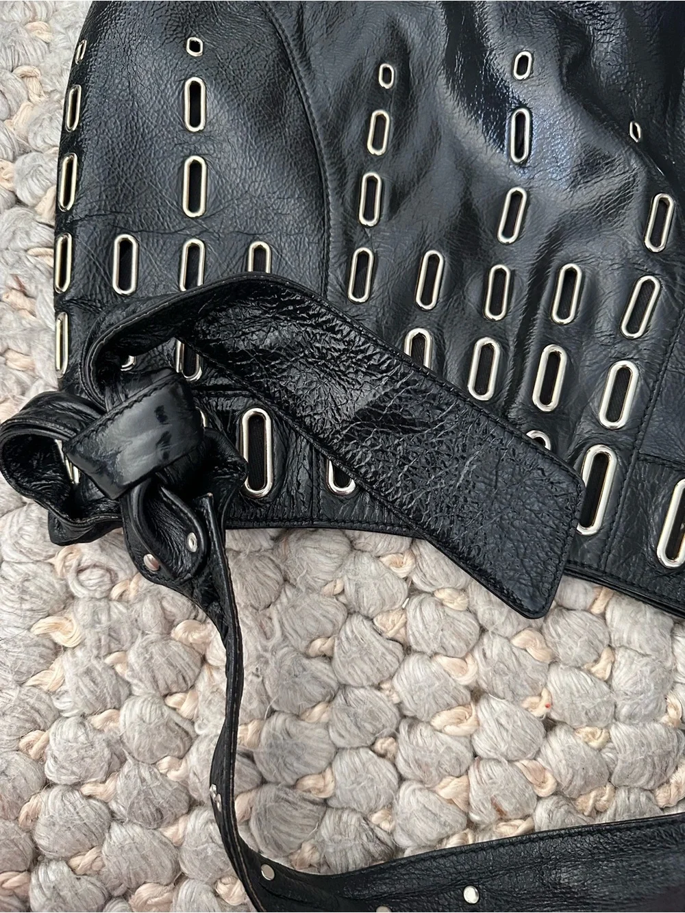 Jimmy Choo Smooth Black Leather Ramona Shoulder Bag Gold Trim